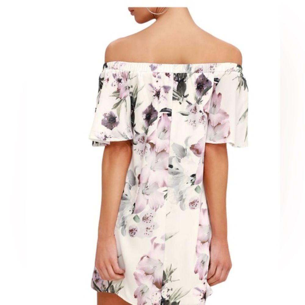 Lulus Dream of You Ivory Floral Print Off-the-Shoulder Shift Dress Size Medium - Picture 3 of 6